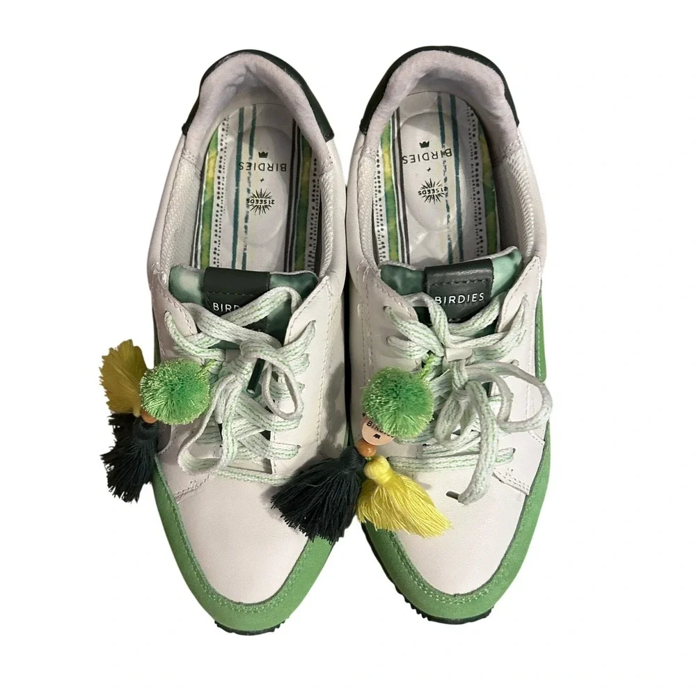 Birdies x 21Seeds Women Green White Leather Suede Roadrunner Sneakers Size 6.5